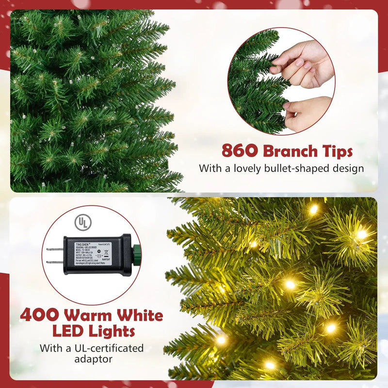 5/6/7/8/9 Feet Pre-lit Pencil Artificial Christmas Tree with 150/180/200//300/400 Warm White LED Lights by DirectDeals