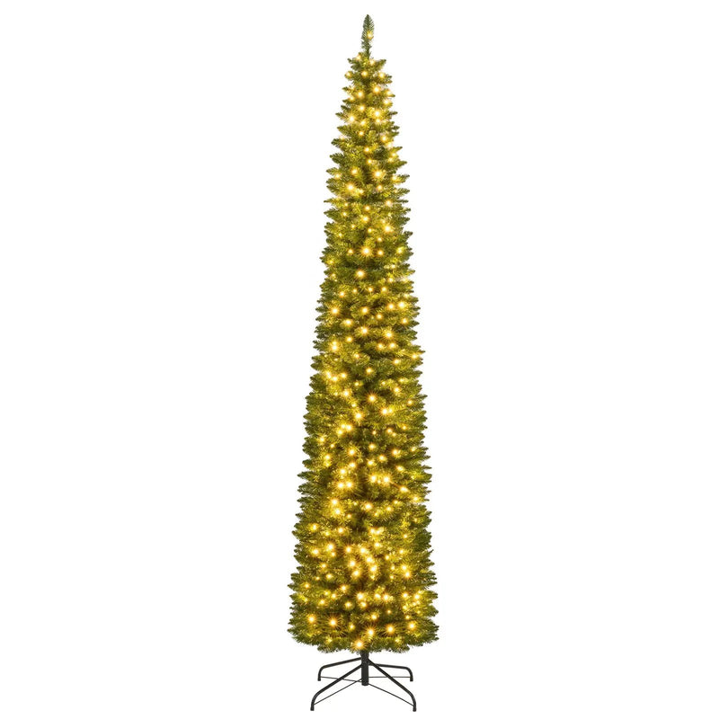 5/6/7/8/9 Feet Pre-lit Pencil Artificial Christmas Tree with 150/180/200//300/400 Warm White LED Lights by DirectDeals