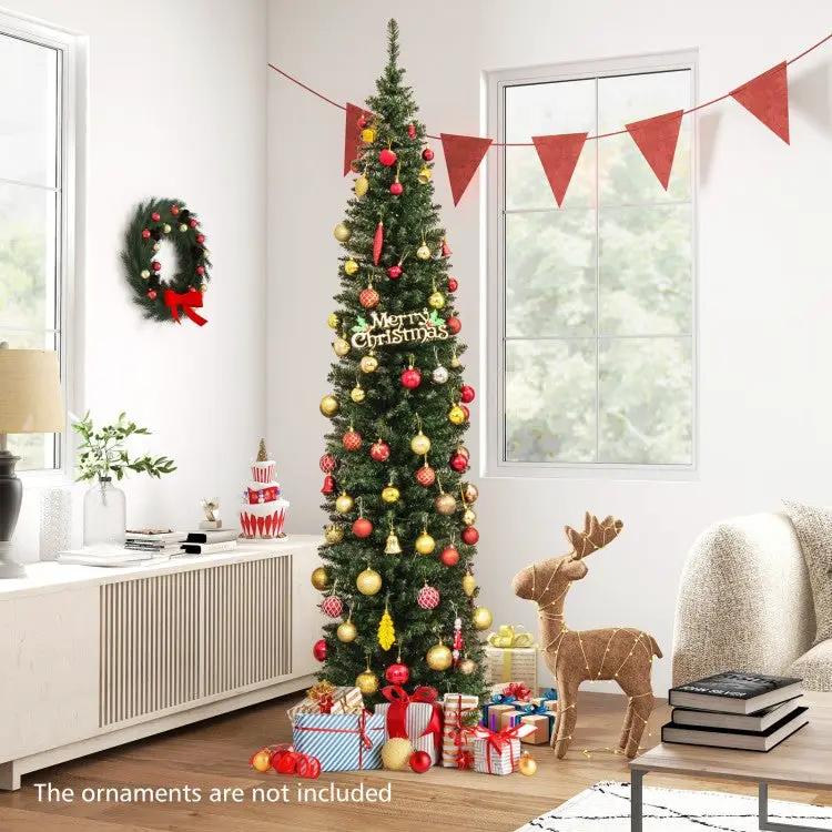 5/6/7/8/9 Feet Pre-lit Pencil Artificial Christmas Tree with 150/180/200//300/400 Warm White LED Lights, photo 9 of 40