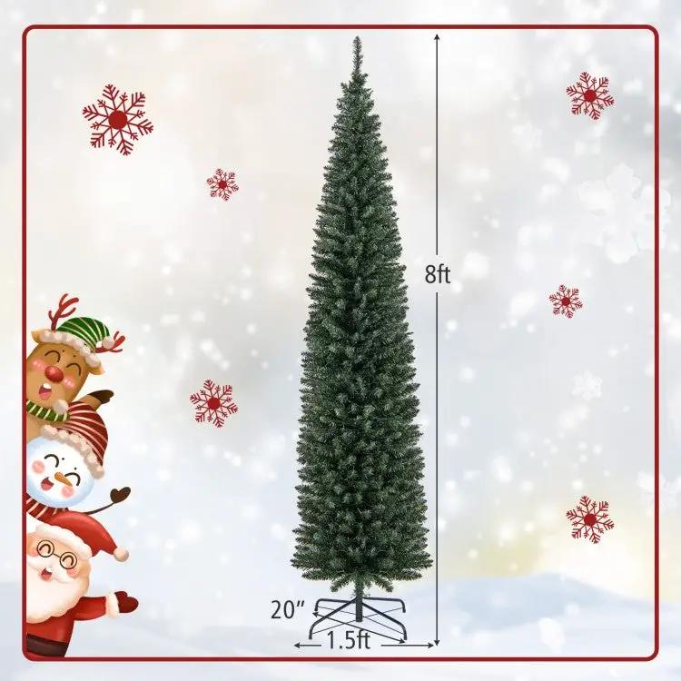5/6/7/8/9 Feet Pre-lit Pencil Artificial Christmas Tree with 150/180/200//300/400 Warm White LED Lights, photo 17 of 40