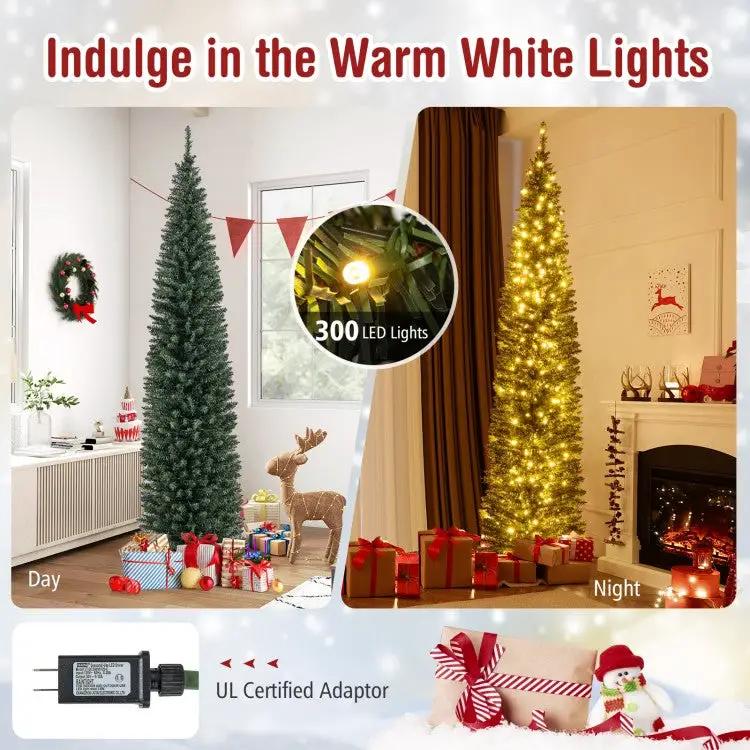 5/6/7/8/9 Feet Pre-lit Pencil Artificial Christmas Tree with 150/180/200//300/400 Warm White LED Lights, photo 35 of 40