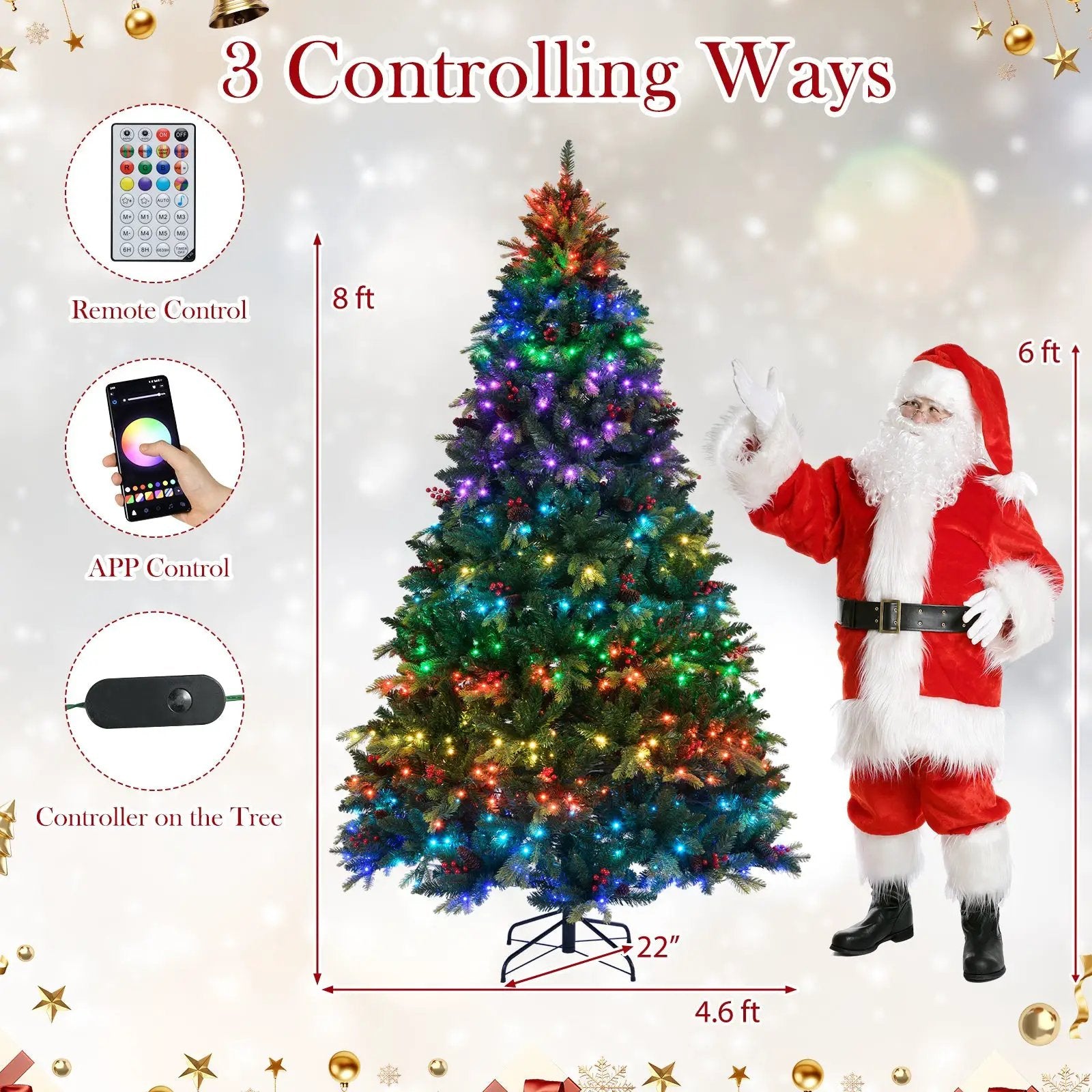 5/6/7/8 FT Artificial Christmas Tree with LED Lights and Remote APP Control by DirectDeals