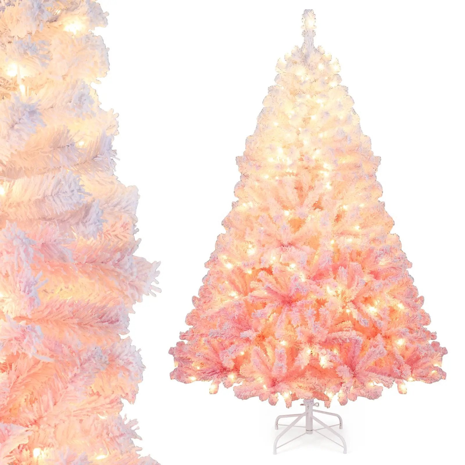 5/6/7/8 FT Artificial Christmas Tree with Warm White LED Lights and 8 Modes for Holiday by DirectDeals