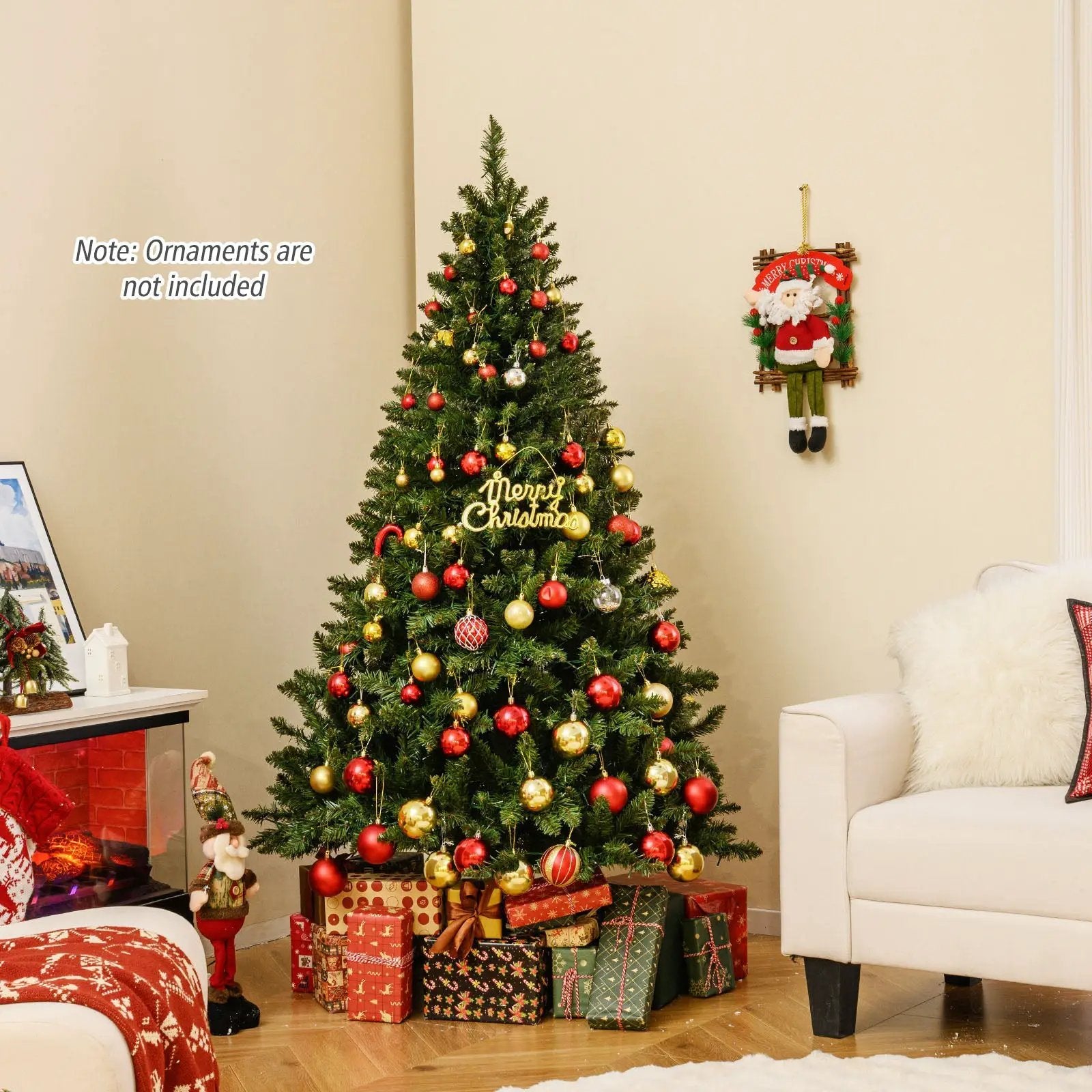 5/6/7 Feet Artificial Christmas Tree Hinged Xmas Tree with 7 Lighting Modes by DirectDeals
