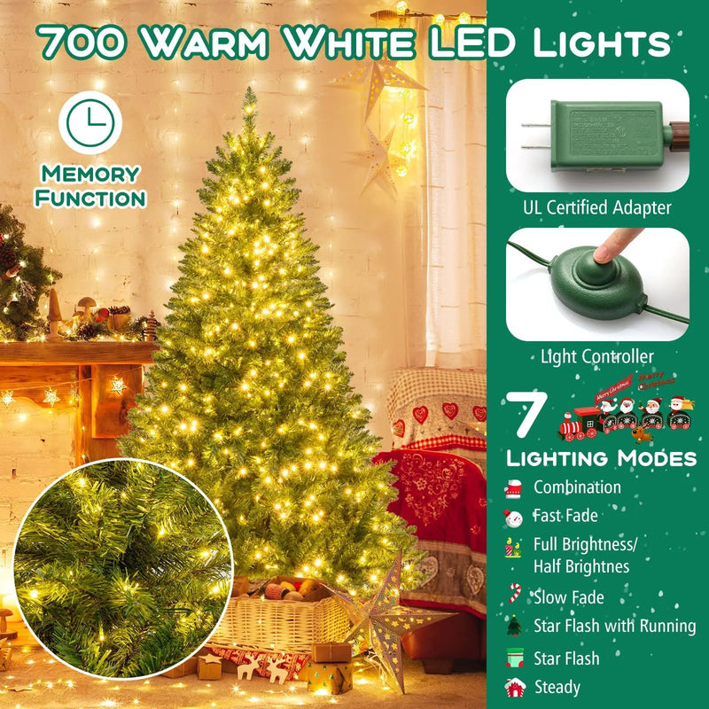 5/6/7 Feet Artificial Christmas Tree Hinged Xmas Tree with 7 Lighting Modes by DirectDeals