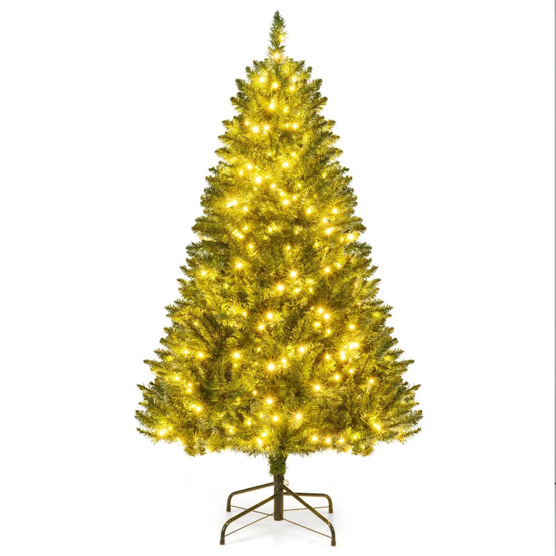 5/6/7 Feet Artificial Christmas Tree Hinged Xmas Tree with 7 Lighting Modes by DirectDeals