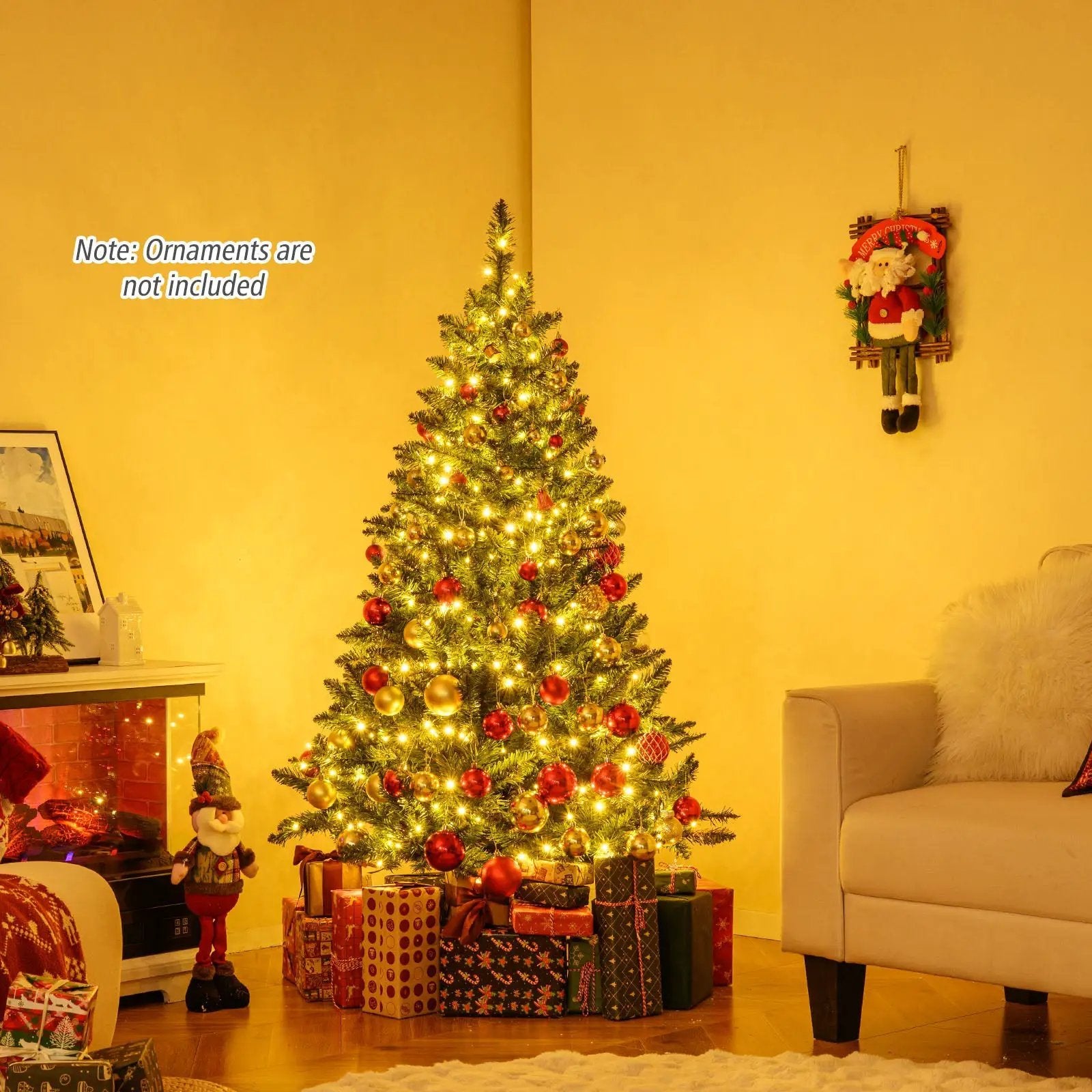 5/6/7 Feet Artificial Christmas Tree Hinged Xmas Tree with 7 Lighting Modes by DirectDeals