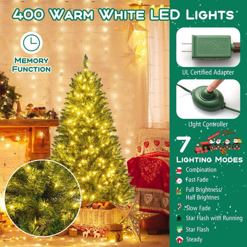 5/6/7 Feet Artificial Christmas Tree Hinged Xmas Tree with 7 Lighting Modes by DirectDeals