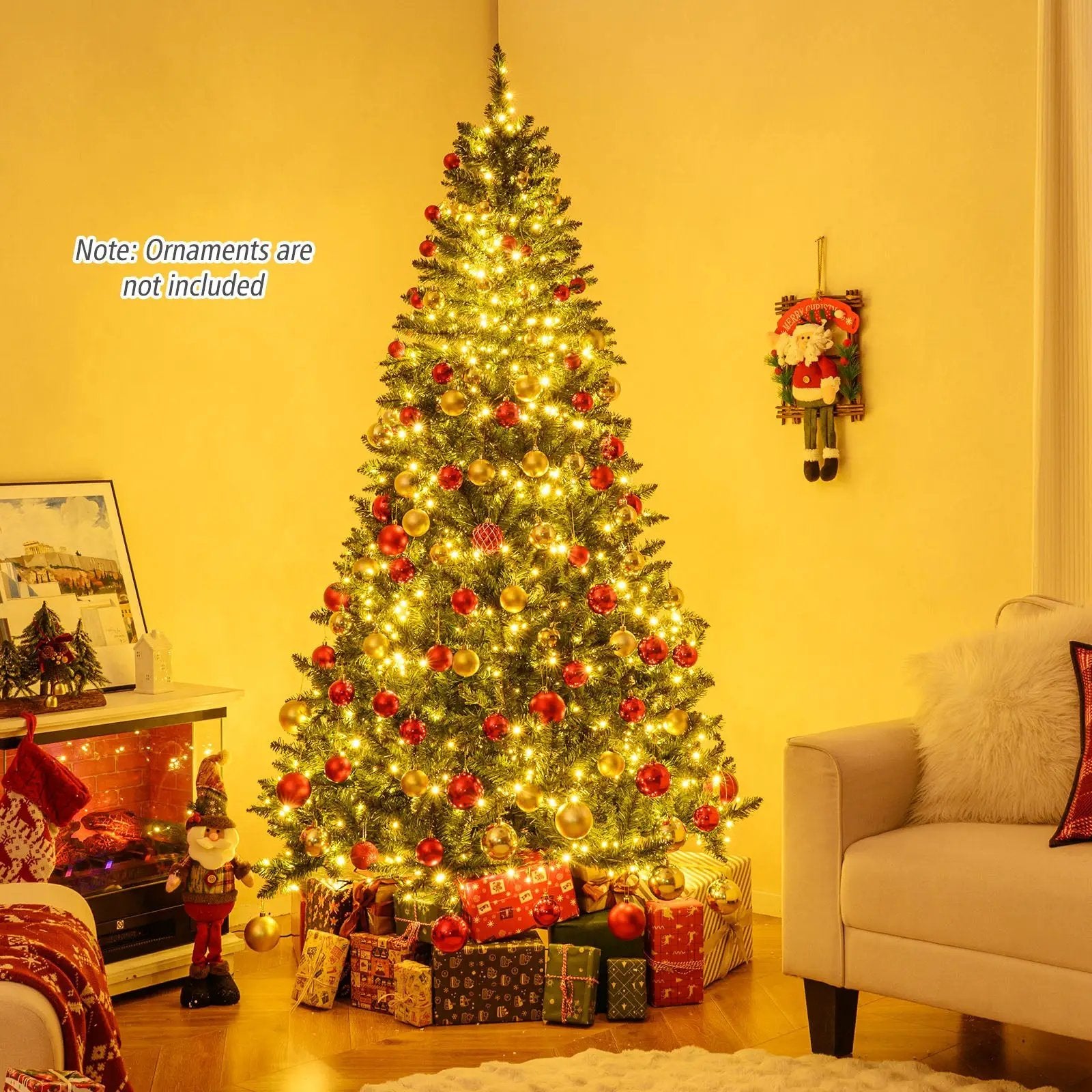 5/6/7 Feet Artificial Christmas Tree Hinged Xmas Tree with 7 Lighting Modes by DirectDeals