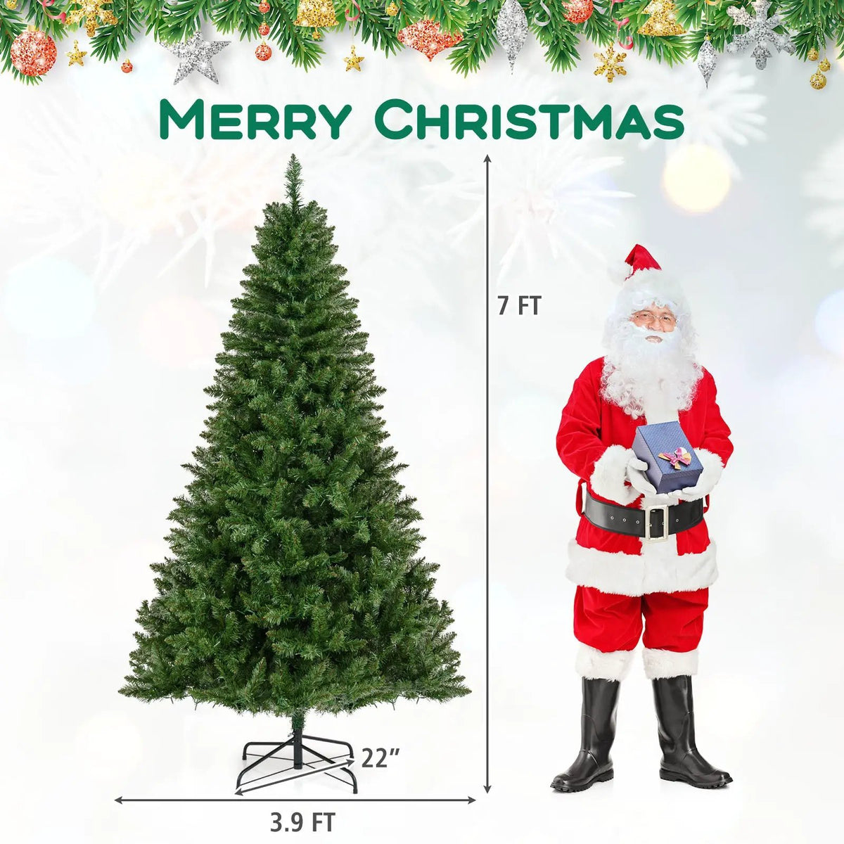 5/6/7 Feet Artificial Christmas Tree Hinged Xmas Tree with 7 Lighting Modes, photo 2 of 24