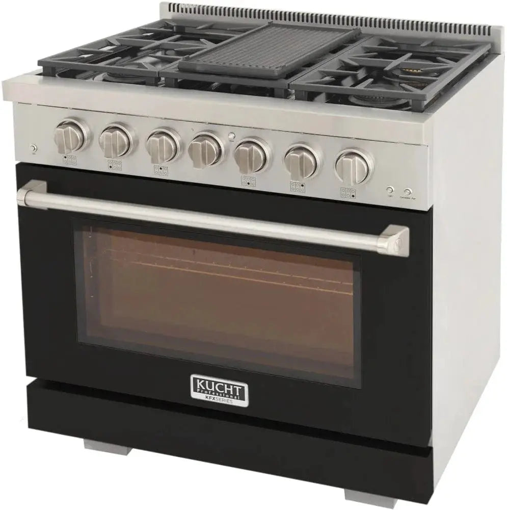 Kucht 36" Freestanding Professional Gas Range KFX3600X-BK by Farmhouse Kitchen and Bath