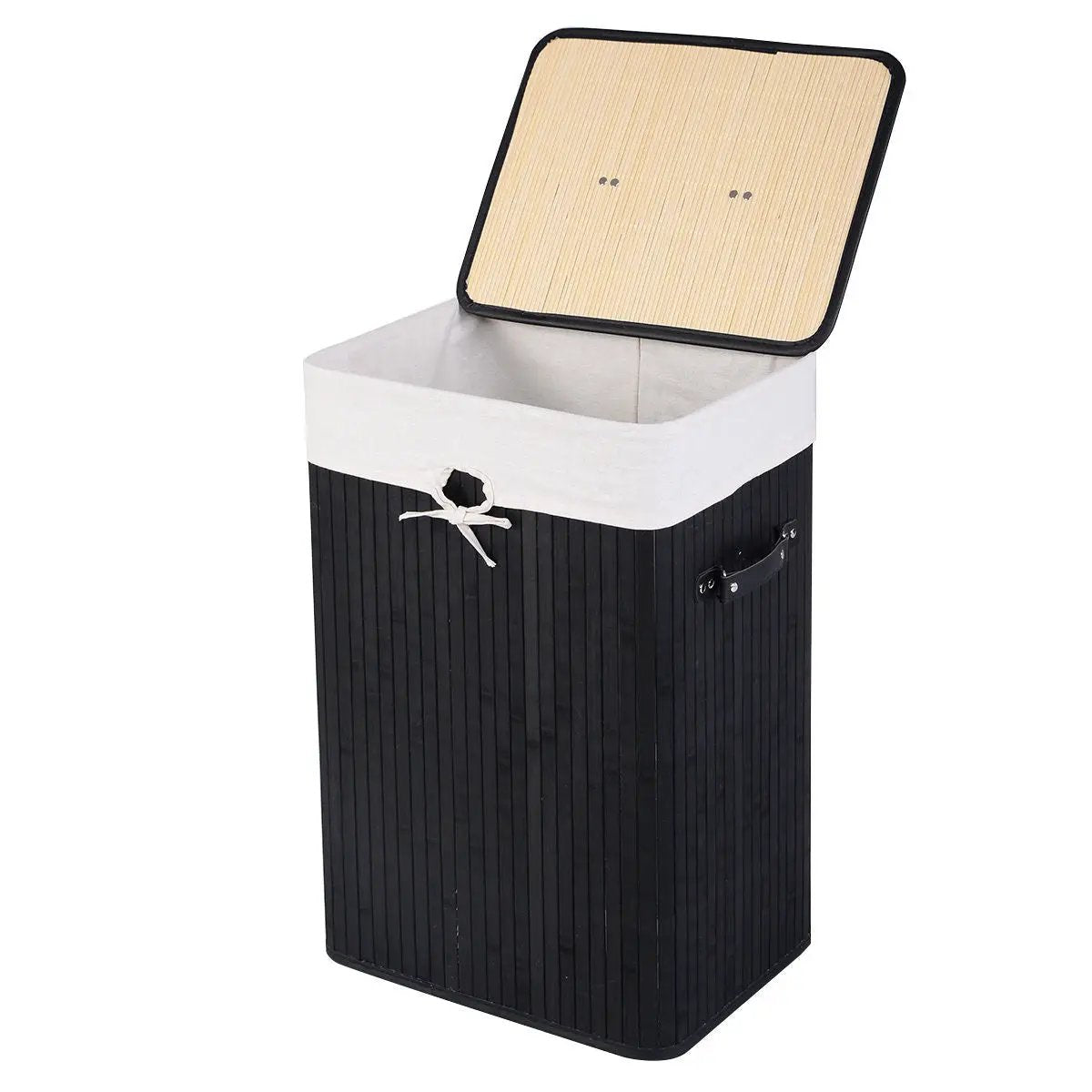 19 Gal Rectangle Laundry Basket Bamboo Clothes Hamper with Handles and Lid, photo 7 of 11