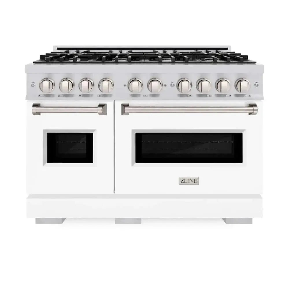 ZLINE 48" Dual Fuel Range, Gas Cooktop, Electric Convection Oven Stainless Steel, White Matte Door CDR-WM-48 by Farmhouse Kitchen and Bath