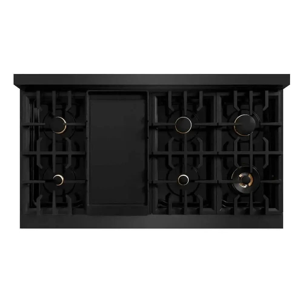 ZLINE 48" Classic Gas Range, Convection Gas Oven Black Stainless Steel, Gold CGRBZ-48-G by Farmhouse Kitchen and Bath