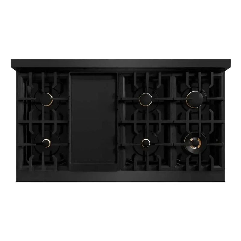 ZLINE 48" Classic Gas Range, Convection Gas Oven Black Stainless Steel, Gold CGRBZ-48-G by Farmhouse Kitchen and Bath