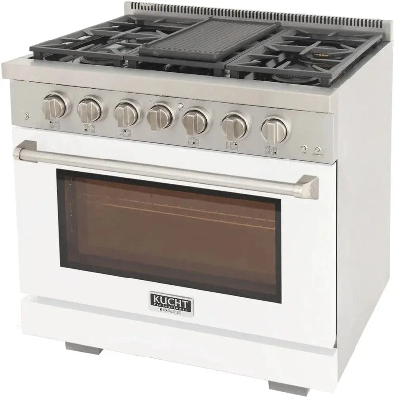 Kucht 36" Freestanding Professional Gas Range Liquid Propane KFX3600X/LP-W by Farmhouse Kitchen and Bath