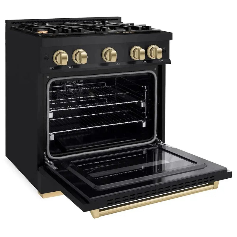 ZLINE 30" Dual Fuel Range, Gas Cooktop, Electric Convection Oven Black Stainless Steel, Champagne Bronze CDRBZ-30-CB by Farmhouse Kitchen and Bath