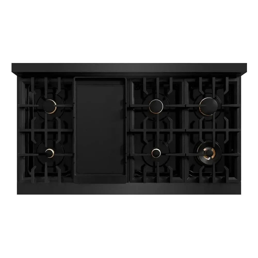 ZLINE 48" Classic Gas Range, Convection Gas Oven Black Stainless Steel, Champagne Bronze CGRBZ-48-CB by Farmhouse Kitchen and Bath