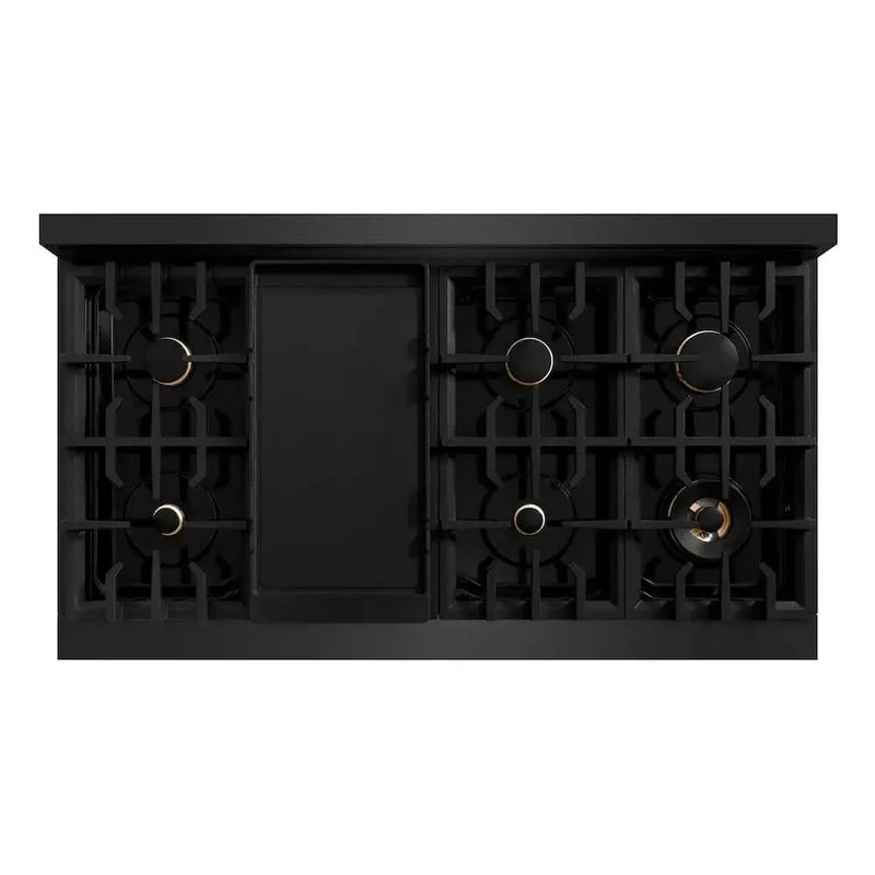 ZLINE 48" Classic Gas Range, Convection Gas Oven Black Stainless Steel, Champagne Bronze CGRBZ-48-CB by Farmhouse Kitchen and Bath