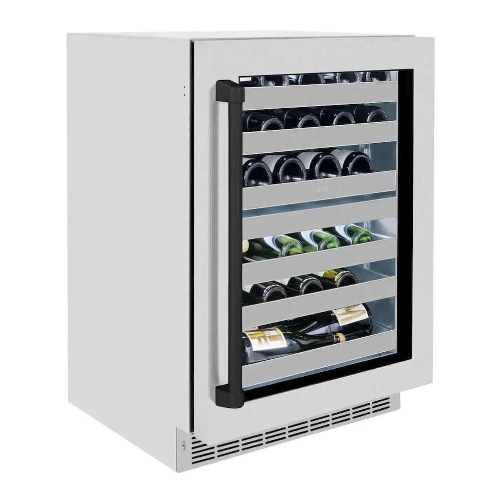 ZLINE 24" Touchstone Dual Zone 44 Bottle Wine Cooler DuraSnow® Stainless Steel Glass Door Matte Black Handle RWDOZ-SN-24-MB by Farmhouse Kitchen and Bath
