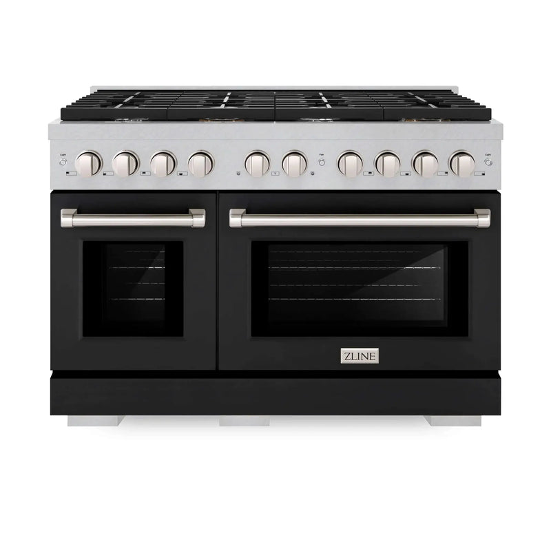 ZLINE 48"Paramount Dual Fuel Range DuraSnow® Black Matte SDRS-BLM-48 by Farmhouse Kitchen and Bath