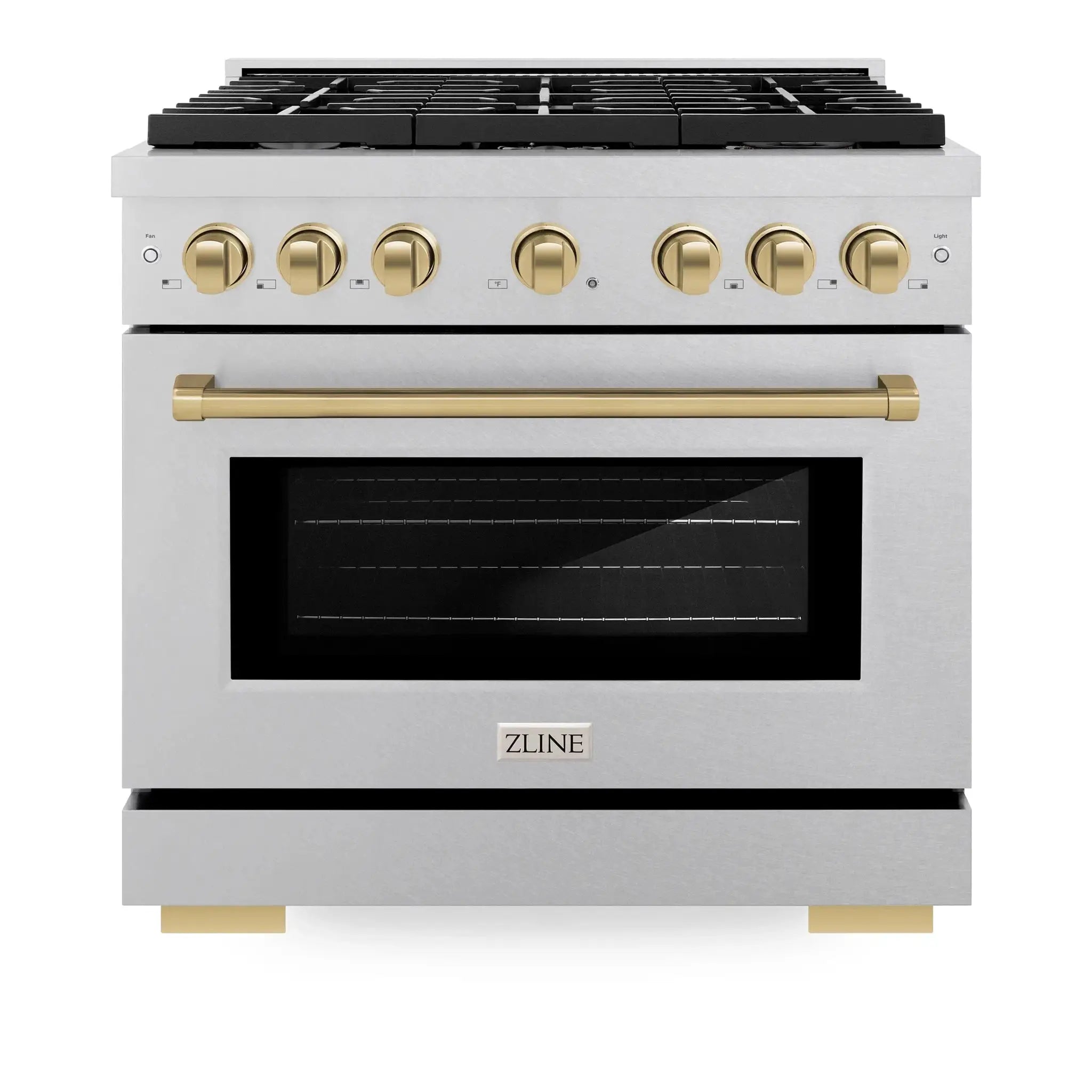 ZLINE 36"Paramount Dual Fuel Range DuraSnow® Champagne Bronze SDRSZ-36-CB by Farmhouse Kitchen and Bath