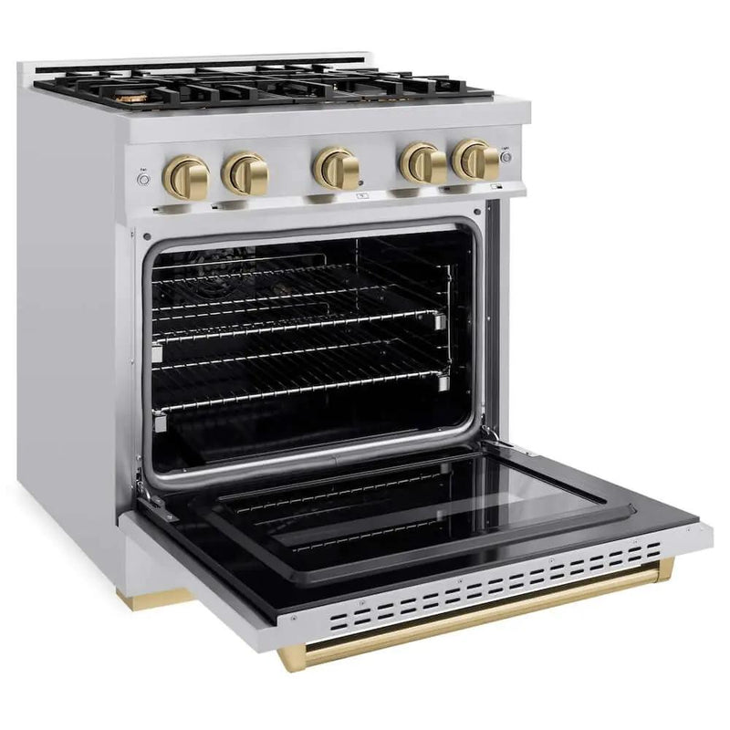 ZLINE 30" Dual Fuel Range, Gas Cooktop, Electric Convection Oven Stainless Steel, Champagne Bronze CDRZ-30-CB by Farmhouse Kitchen and Bath