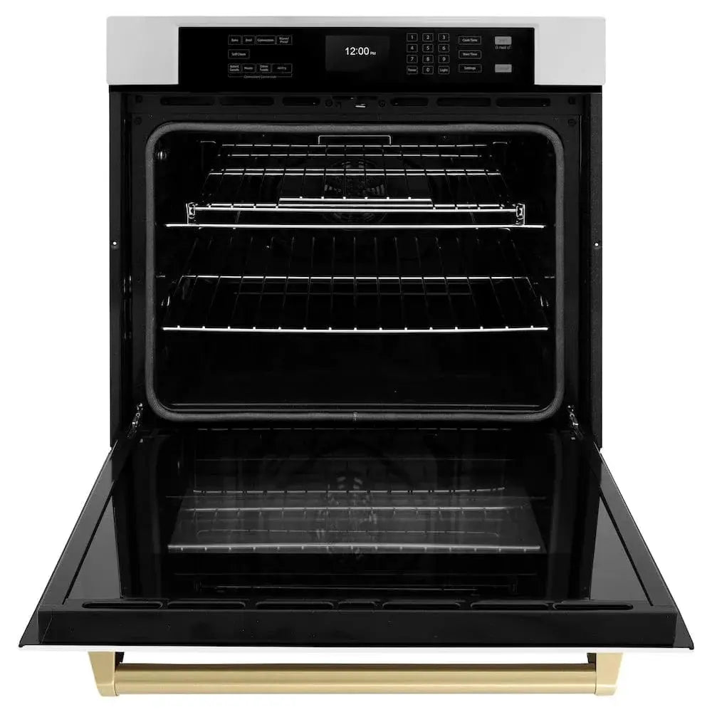 ZLINE 30" Autograph Edition Professional True Convection Single Wall Oven, Air Fry, Self Clean, White Matte, Champagne Bronze WASZ-WM-30-CB by Farmhouse Kitchen and Bath
