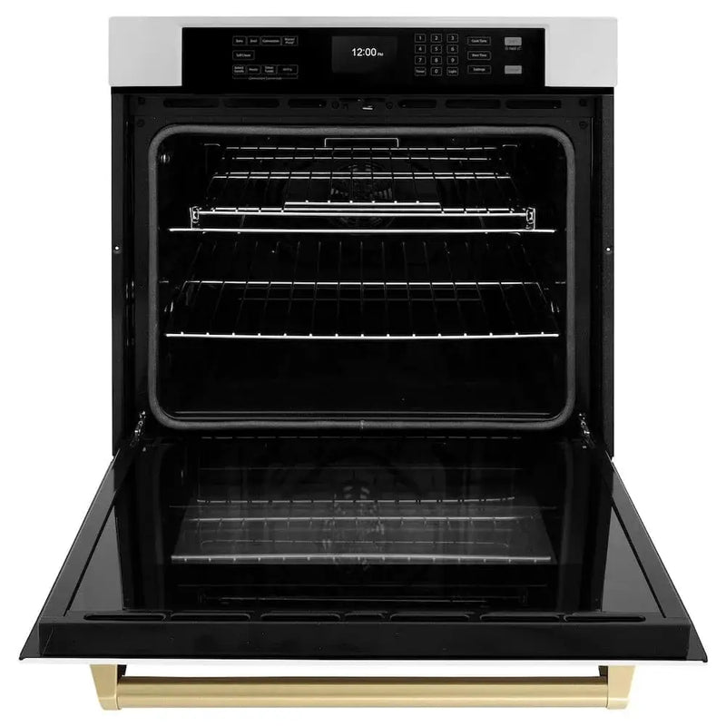ZLINE 30" Autograph Edition Professional True Convection Single Wall Oven, Air Fry, Self Clean, White Matte, Champagne Bronze WASZ-WM-30-CB by Farmhouse Kitchen and Bath