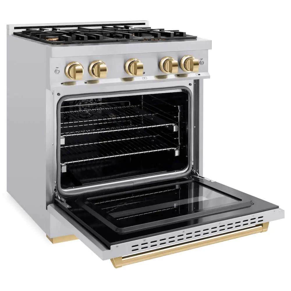 ZLINE 30" Dual Fuel Range, Gas Cooktop, Electric Convection Oven Stainless Steel, Gold CDRZ-30-G by Farmhouse Kitchen and Bath