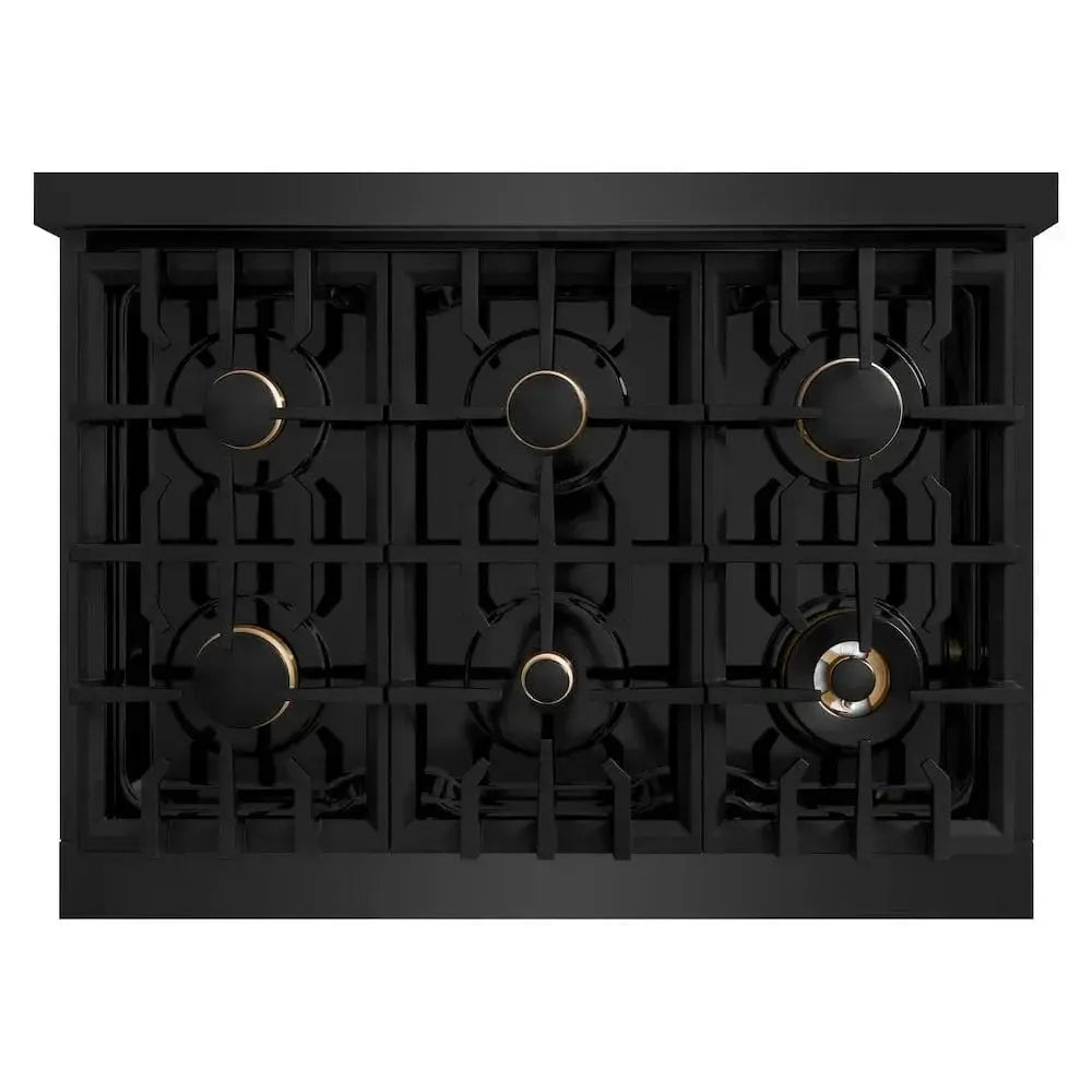 ZLINE 36" Dual Fuel Range, Gas Cooktop, Electric Convection Oven Black Stainless Steel Brass Burners, CDRB-BR-36 by Farmhouse Kitchen and Bath