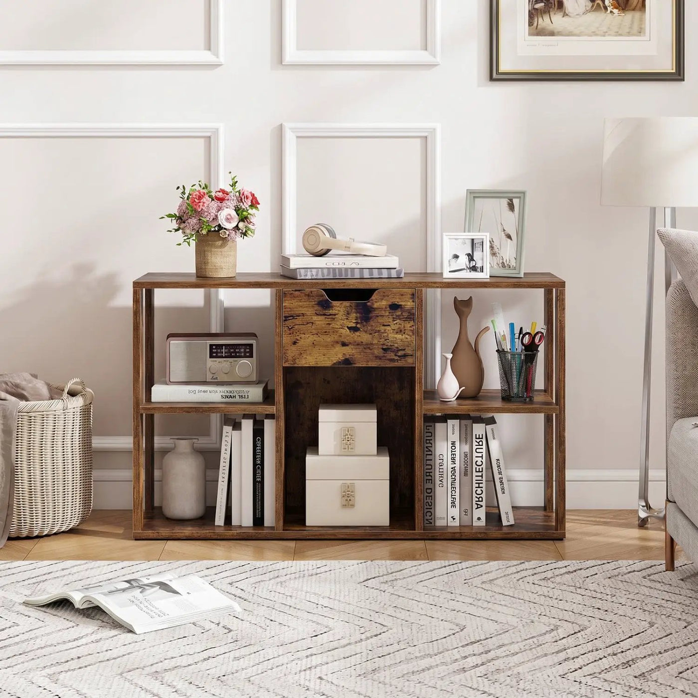 5-Cube Bookcase with Storage Drawer - Rustic Brown by DirectDeals