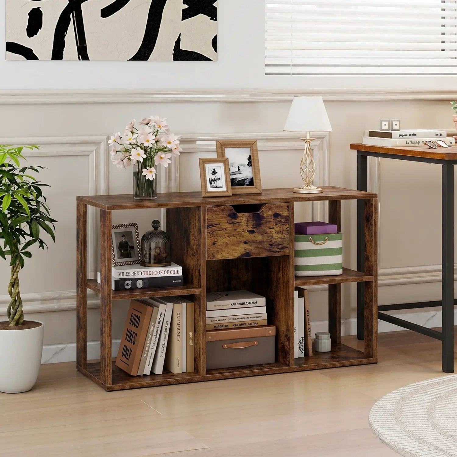 5-Cube Bookcase with Storage Drawer - Rustic Brown by DirectDeals