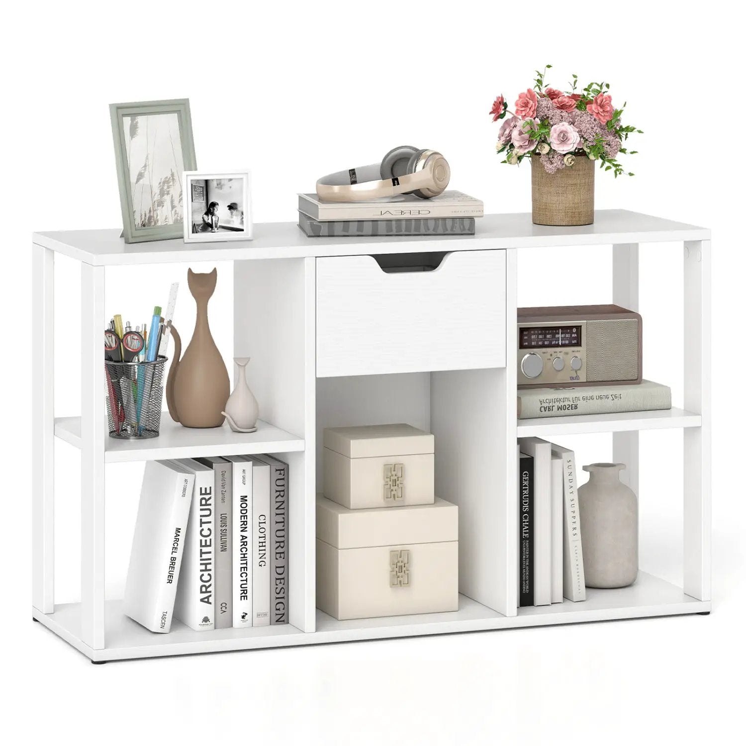 5-Cube Bookcase with Storage Drawer - Rustic Brown by DirectDeals