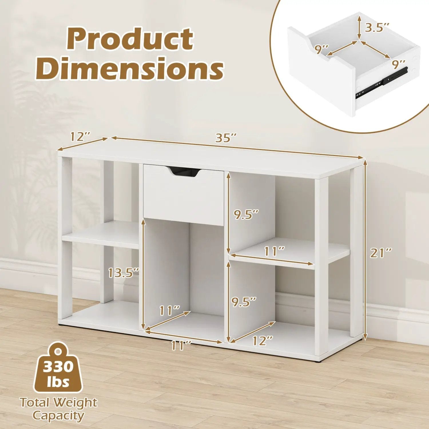 5-Cube Bookcase with Storage Drawer - Rustic Brown by DirectDeals