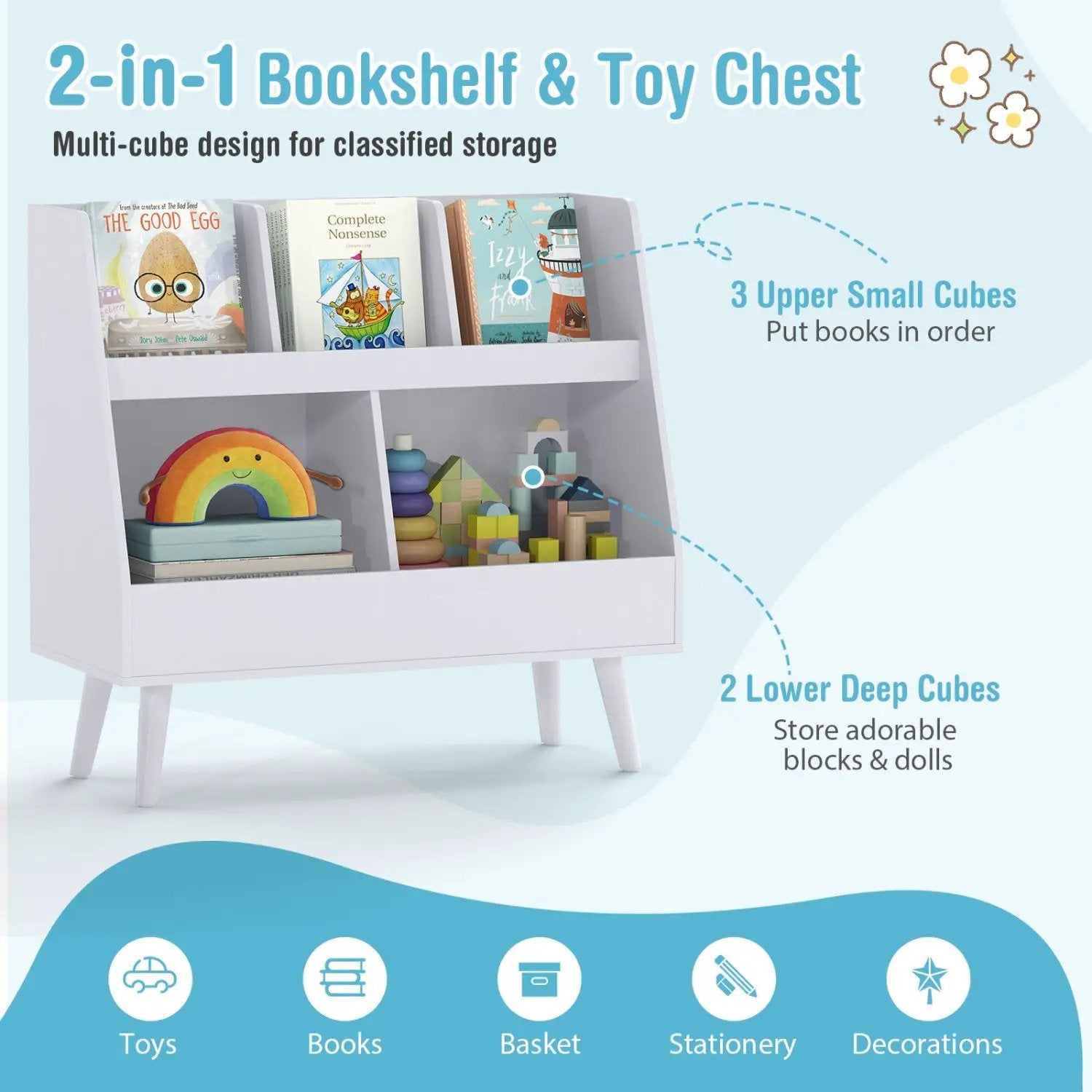 Kids Bookshelf and Toy Organizer 5-Cube Storage Unit by DirectDeals
