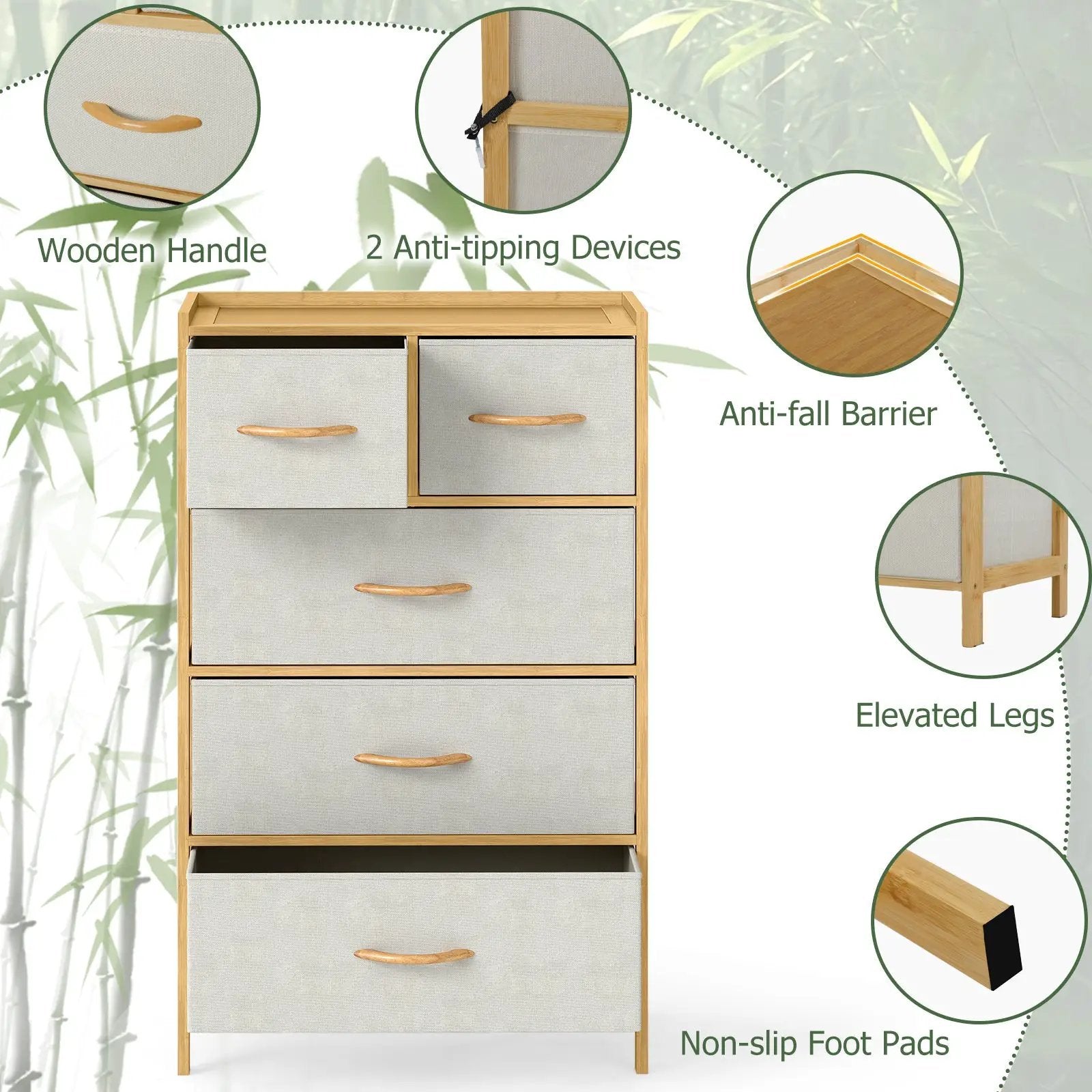 5-Drawer Dresser with Top Shelf for Bedroom-Natural by DirectDeals