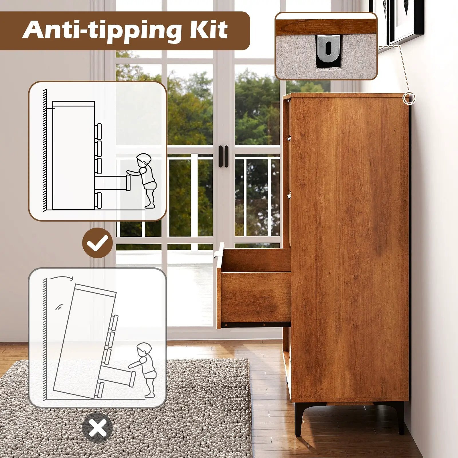 5-Drawer Dresser with Interlock System for Bedroom Living Room by DirectDeals