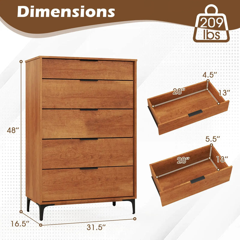 5-Drawer Dresser with Interlock System for Bedroom Living Room by DirectDeals