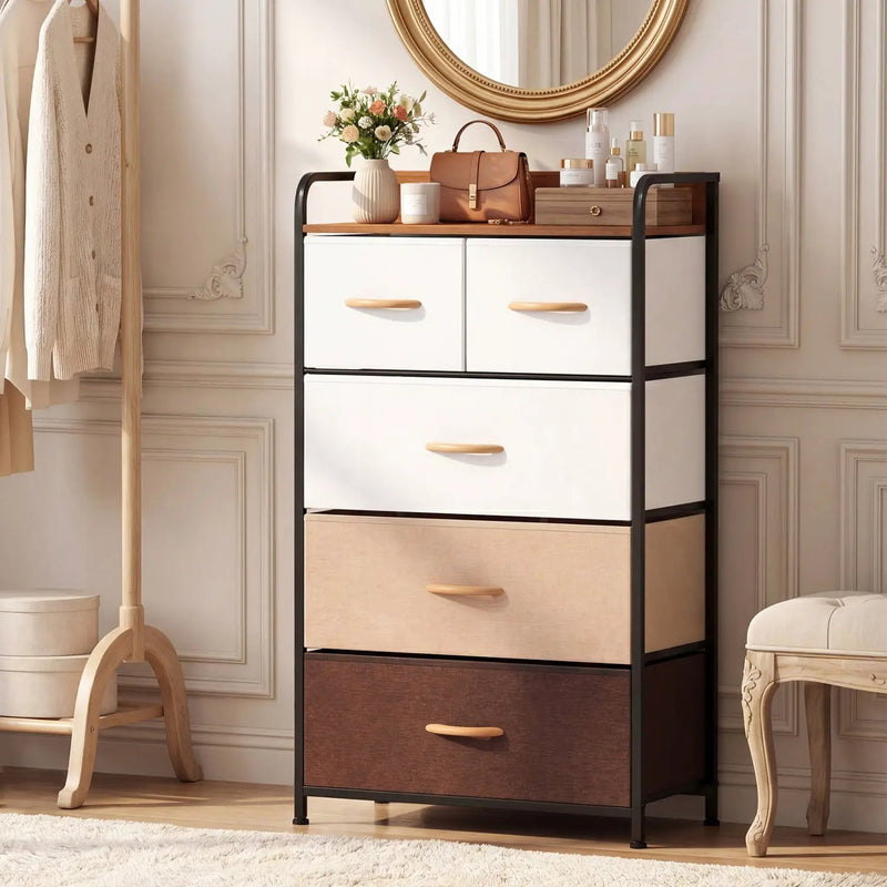 5-Drawer Fabric Dresser with Removable Bins by DirectDeals