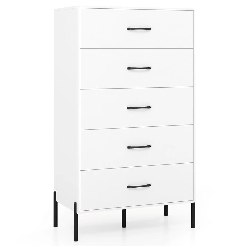 5-Drawer Modern Tall Chest of Drawers with Metal Legs-White by DirectDeals
