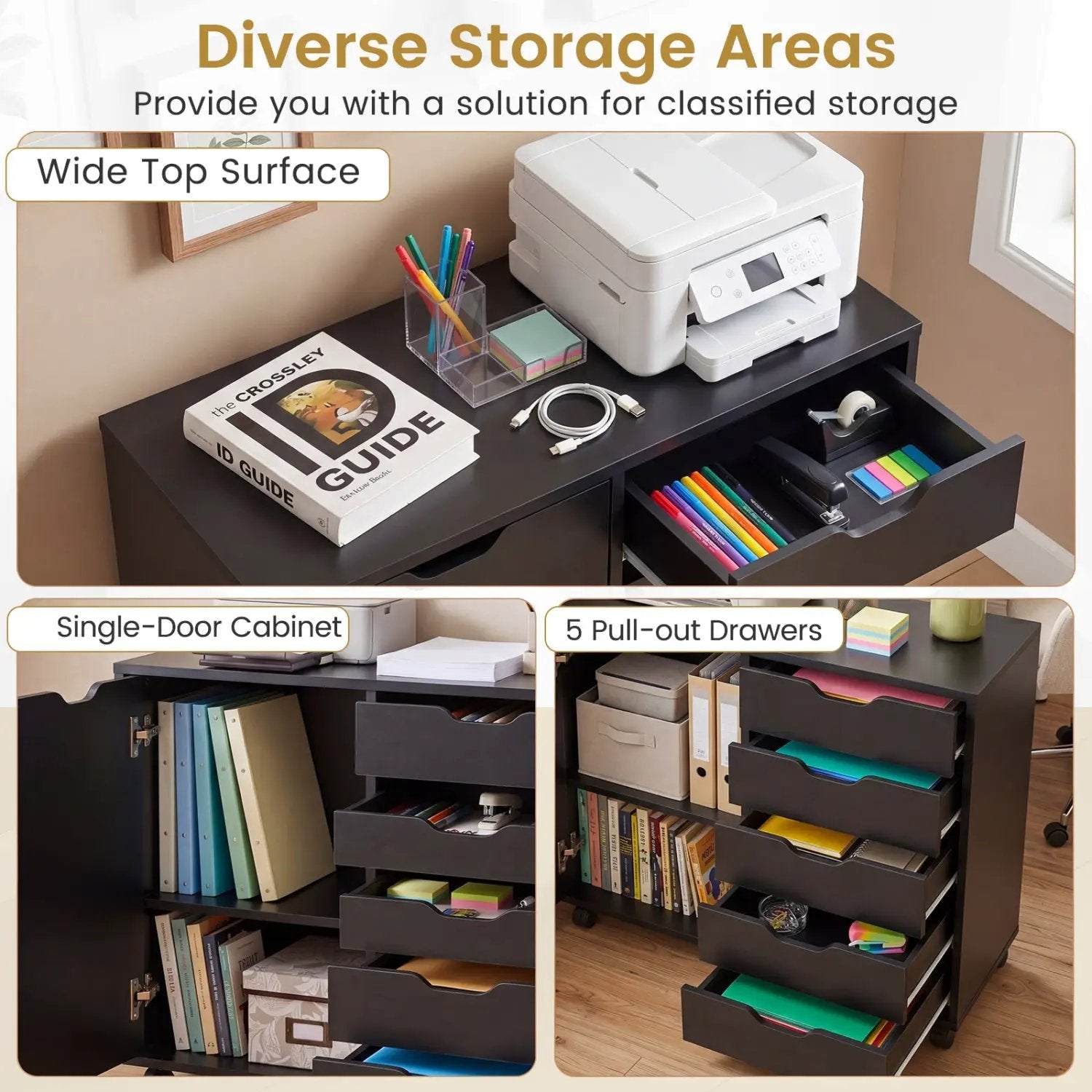 5-Drawer Mobile Storage Cabinet with Adjustable Shelf by DirectDeals