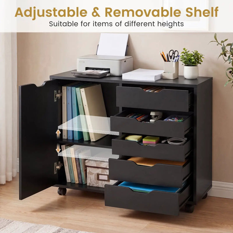 5-Drawer Mobile Storage Cabinet with Adjustable Shelf by DirectDeals