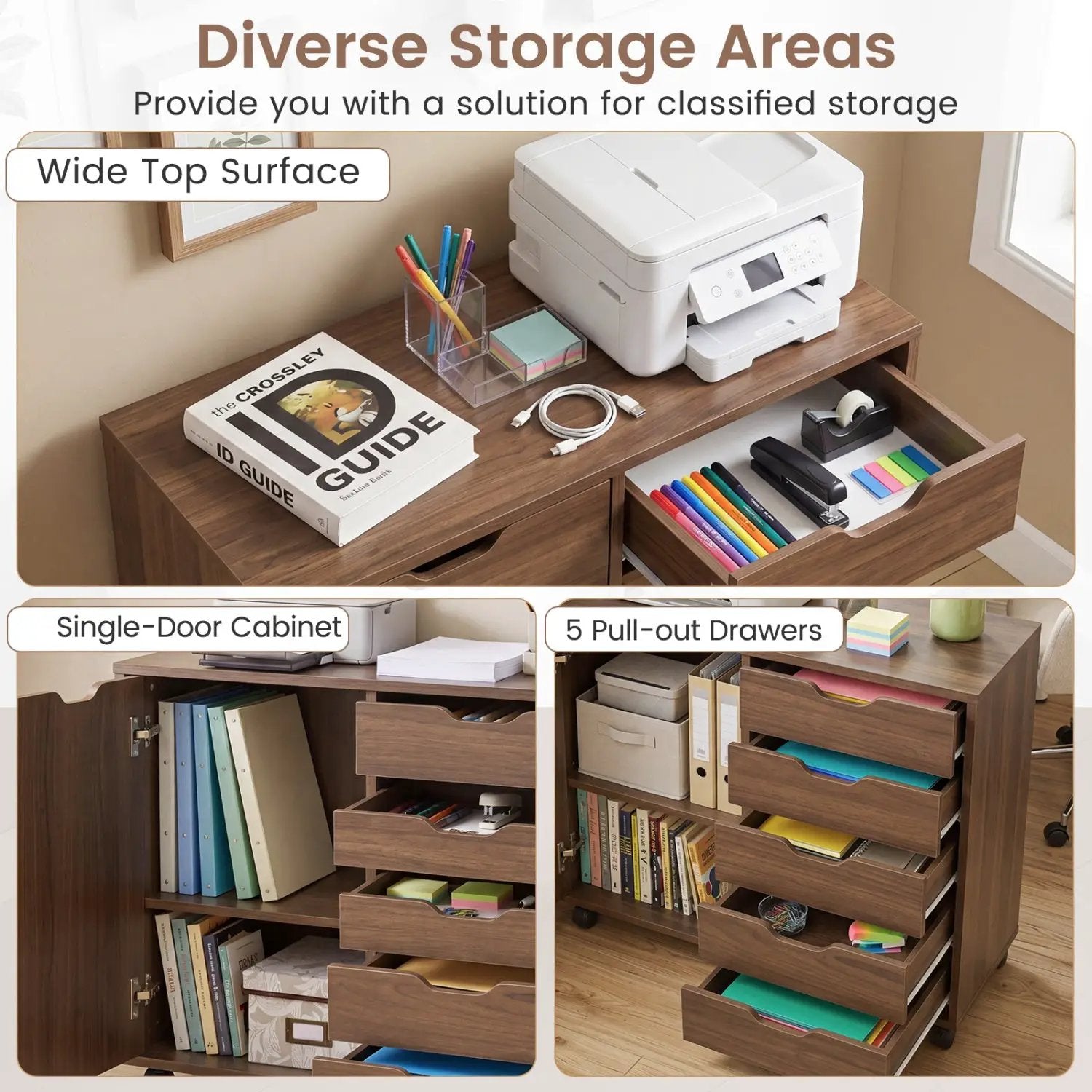 5-Drawer Mobile Storage Cabinet with Adjustable Shelf by DirectDeals