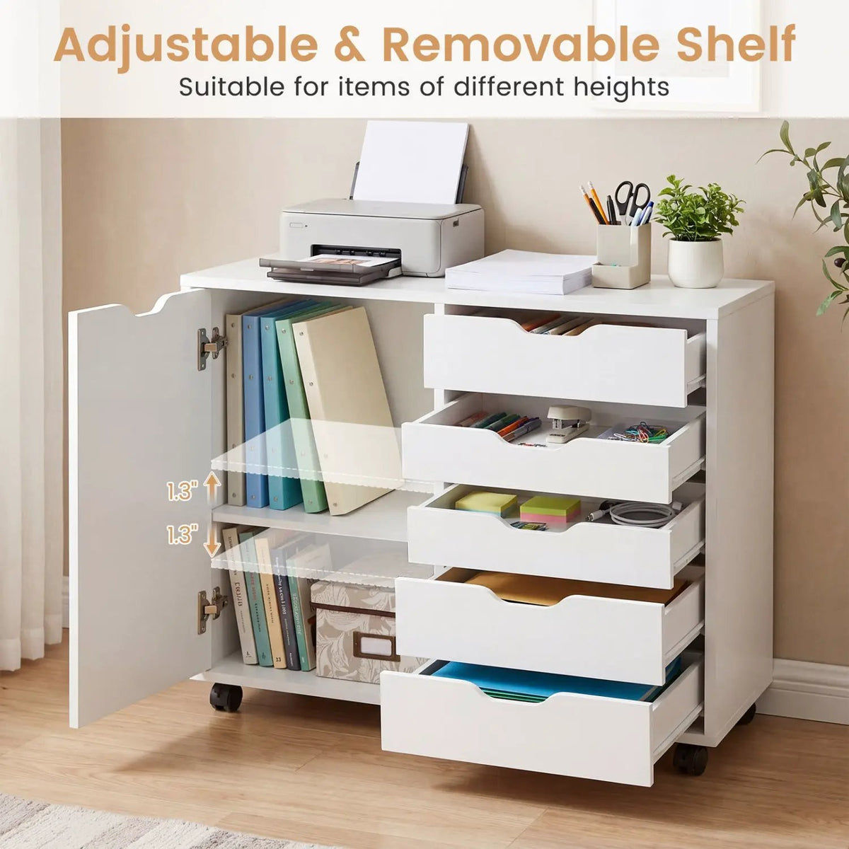 5-Drawer Mobile Storage Cabinet with Adjustable Shelf, photo 7 of 24