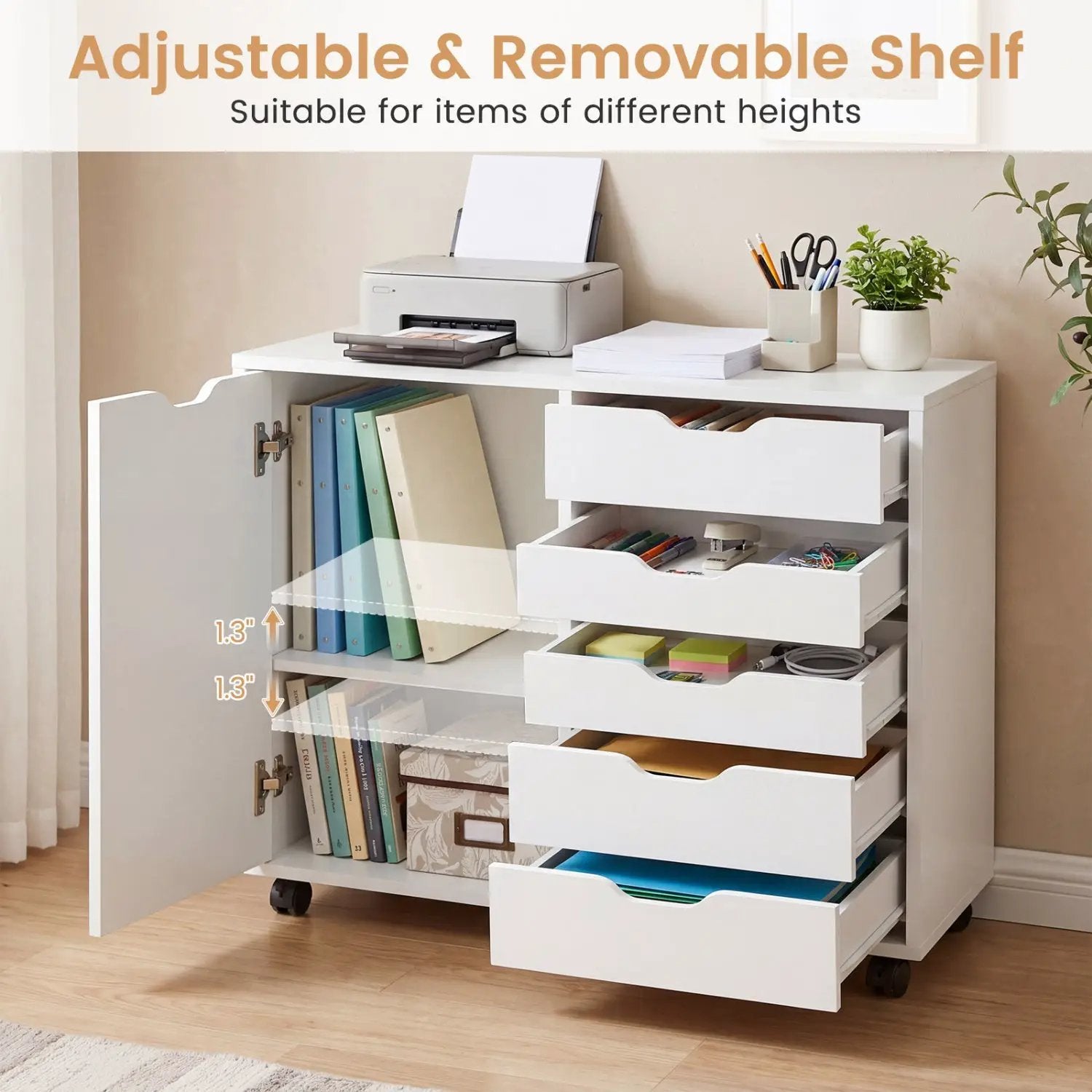 5-Drawer Mobile Storage Cabinet with Adjustable Shelf by DirectDeals