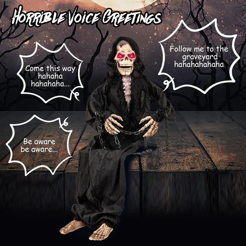 5 Feet Animated Halloween Sitting Reaper with Voice Greetings by DirectDeals