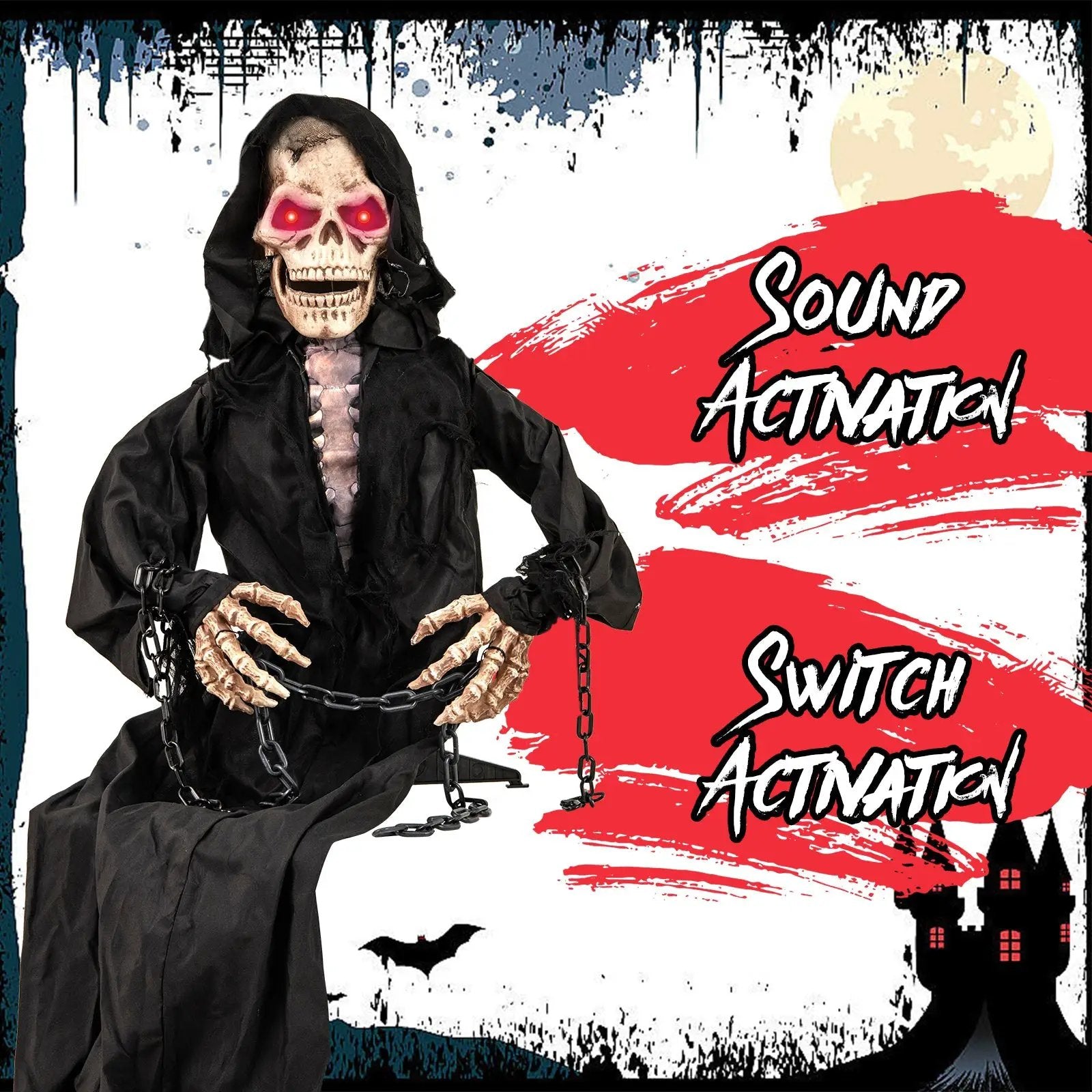 5 Feet Animated Halloween Sitting Reaper with Voice Greetings by DirectDeals