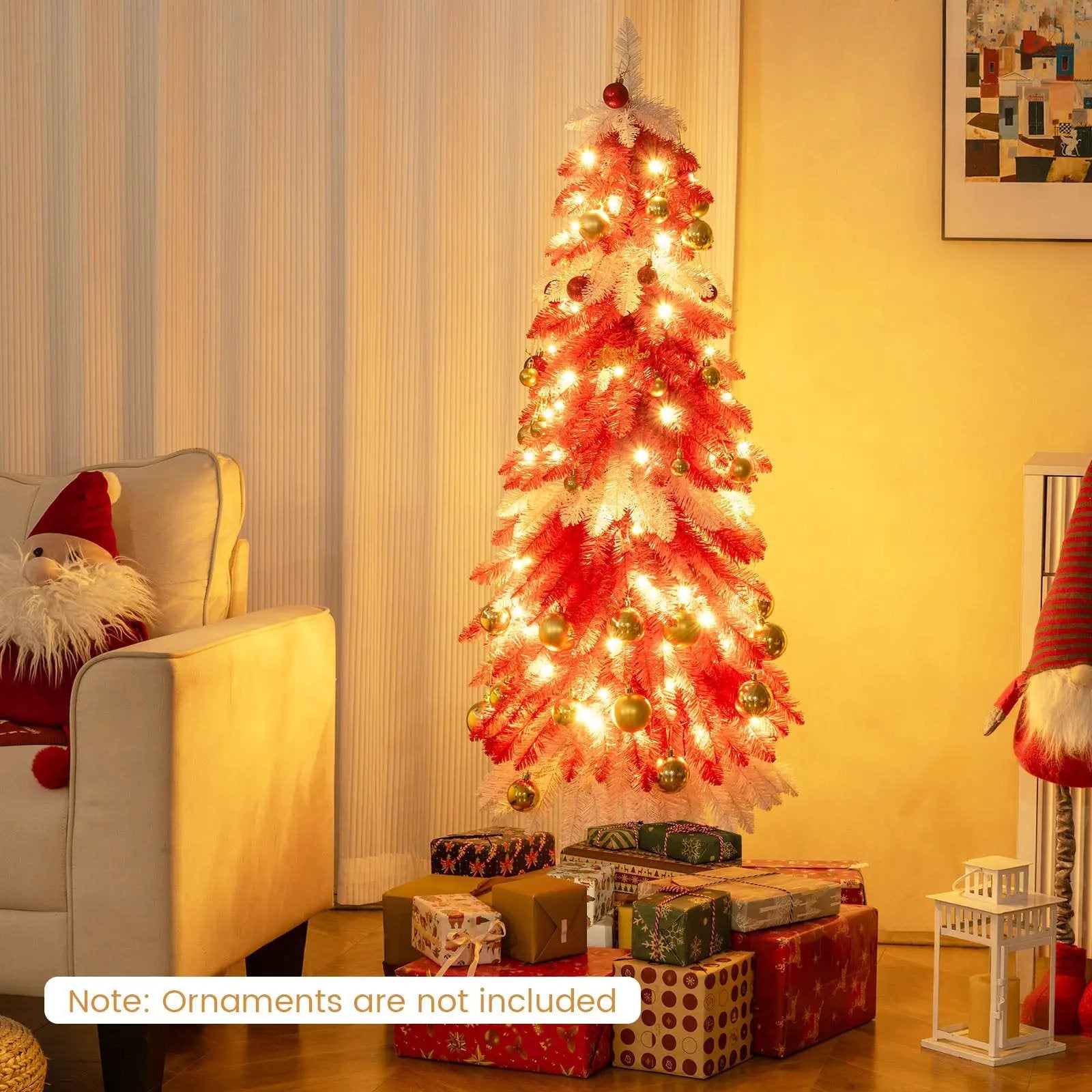 5 FT Artificial Christmas Tree Pre-lit Xmas Trees with 301 Red and White Branch Tips by DirectDeals