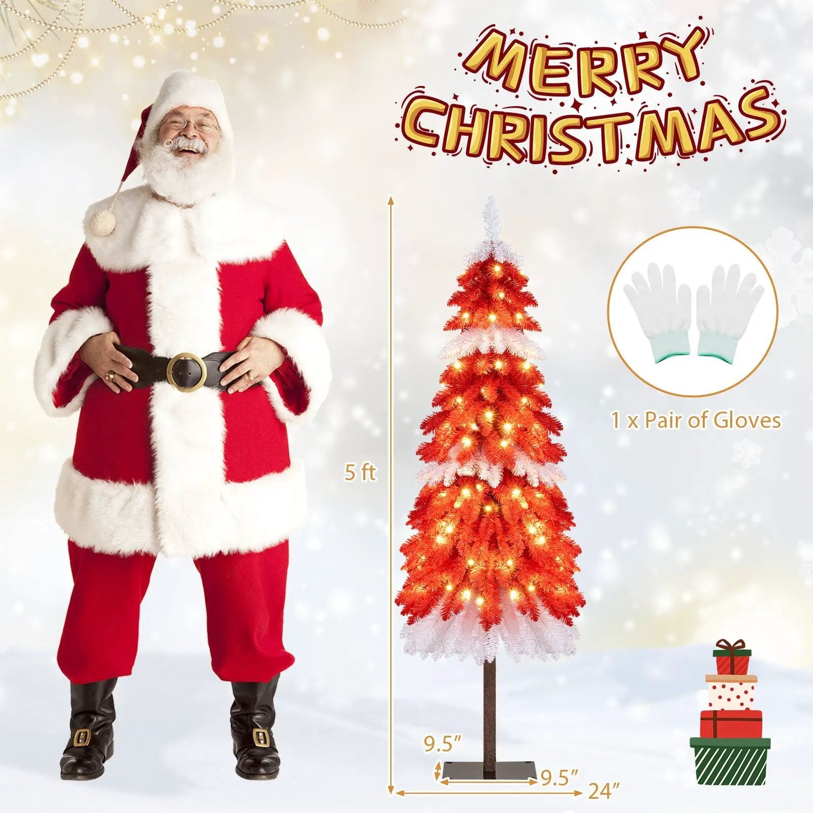 5 FT Artificial Christmas Tree Pre-lit Xmas Trees with 301 Red and White Branch Tips by DirectDeals